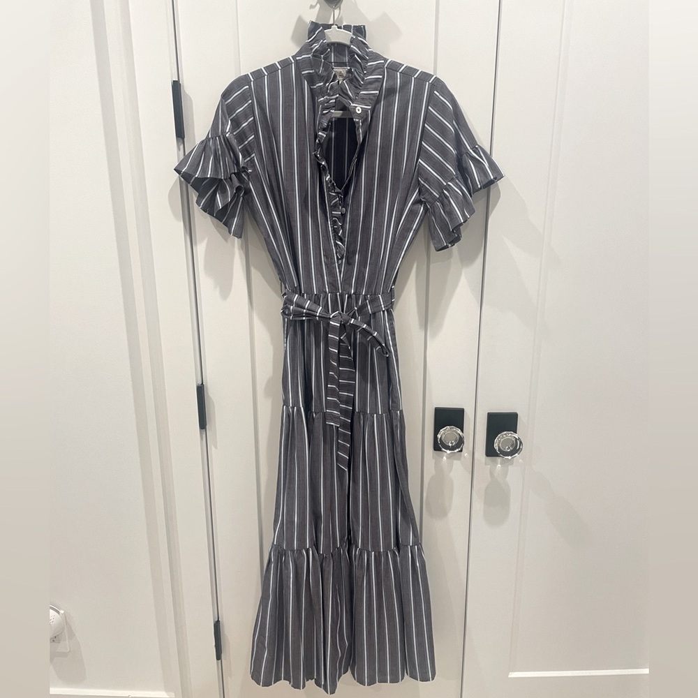 Mille Victoria Ruffle Shirt Dress in Chambray, size XS